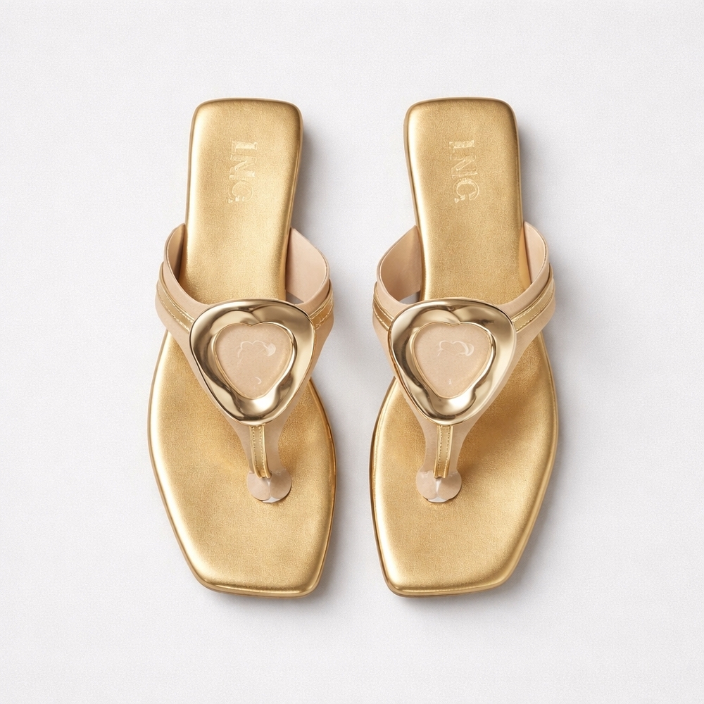 INC International Concepts Gold Heart Thong Sandals